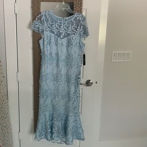 Light Blue Embroidered Midi Trumpet Dress